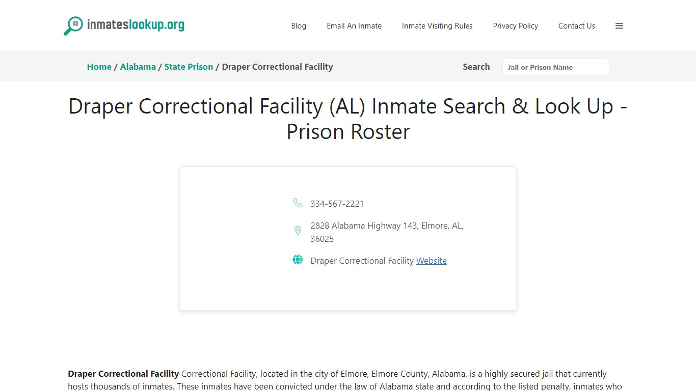 Draper Correctional Facility (AL) Inmate Search & Look Up - Prison Roster